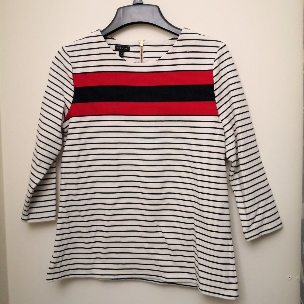 NWOT‎ Talbots Long Sleeve Red/Blue Stripe Ponte Knit Top Size M
